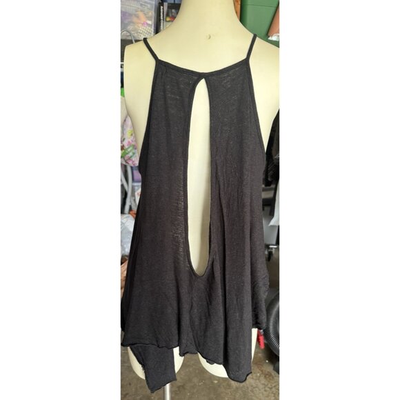 Free People XS TP Black Crochet Black Raw Hem Floral Sleeveless Top Open Back - Picture 7 of 12